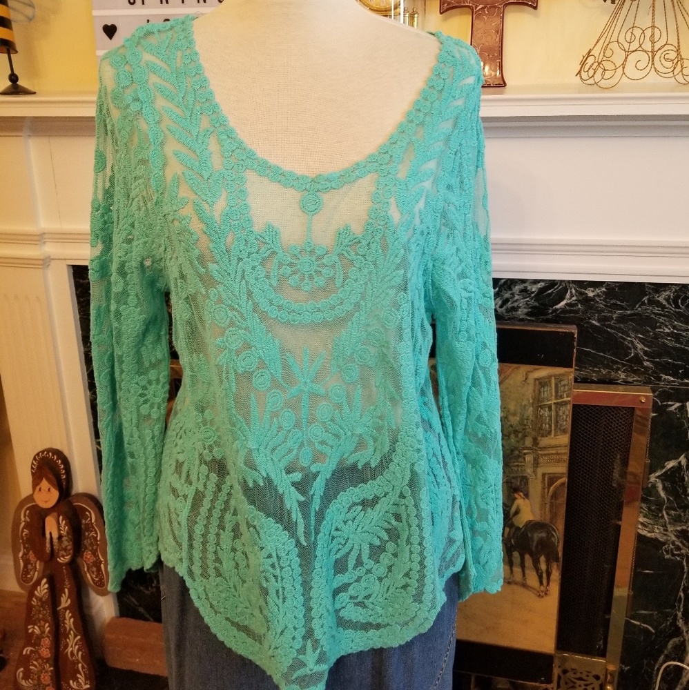 Simply Couture sheer lace top Large